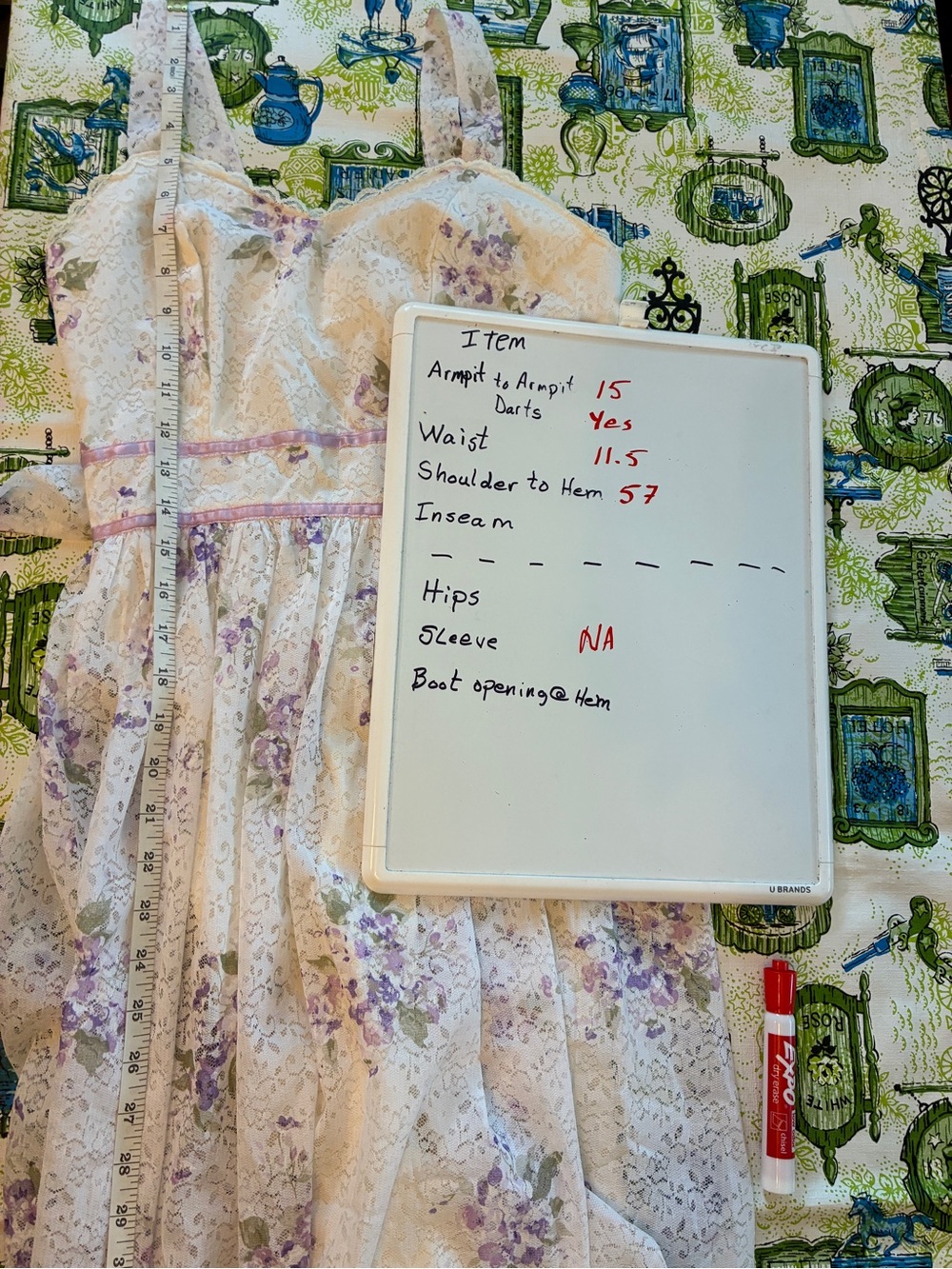Vintage 1970s Lavender and White Lace Floral Maxi Garden Party Bridesmaid Dress - Picture 11 of 11